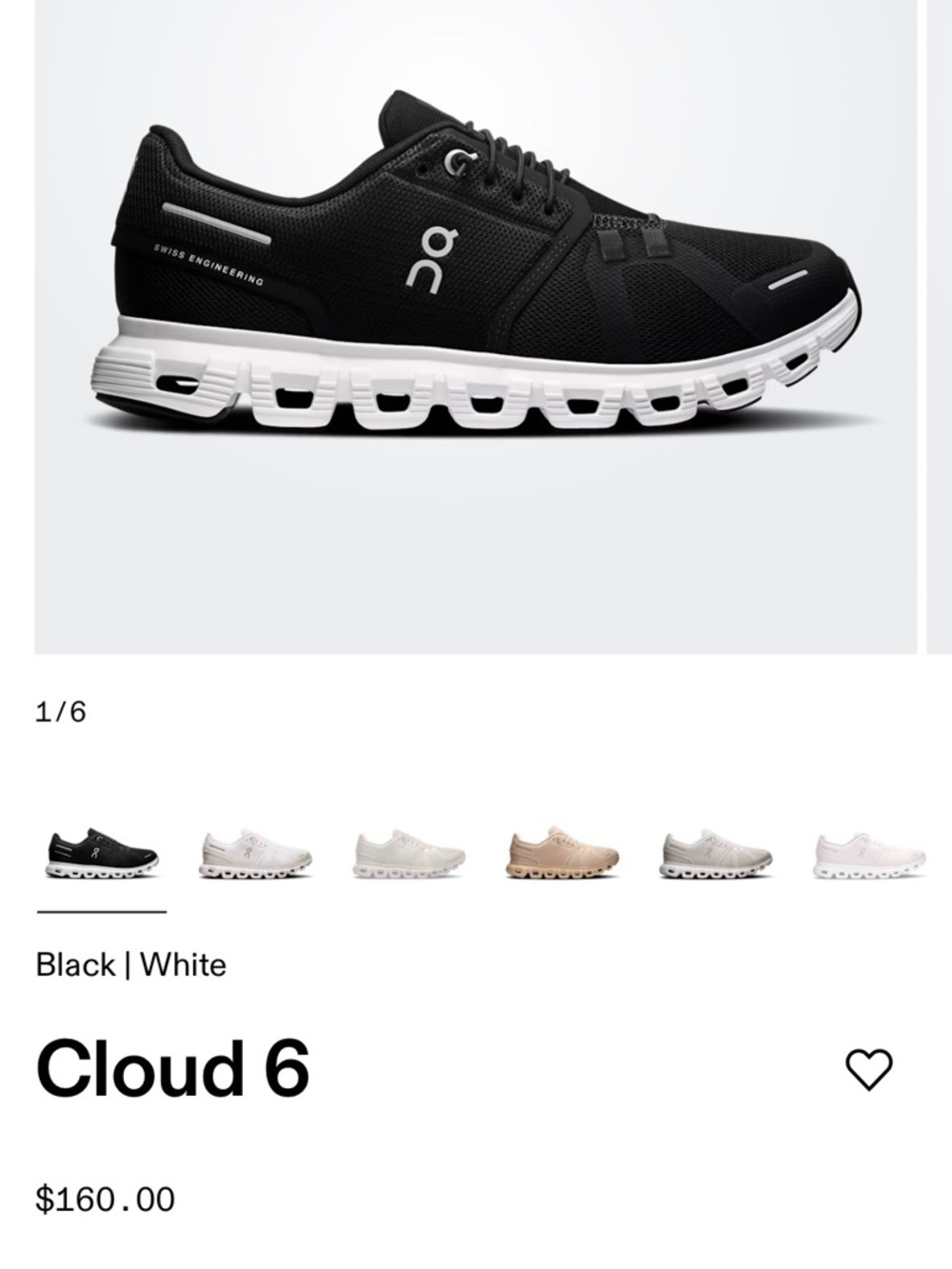 On Running Cloud 6 Running Shoes - Black/White